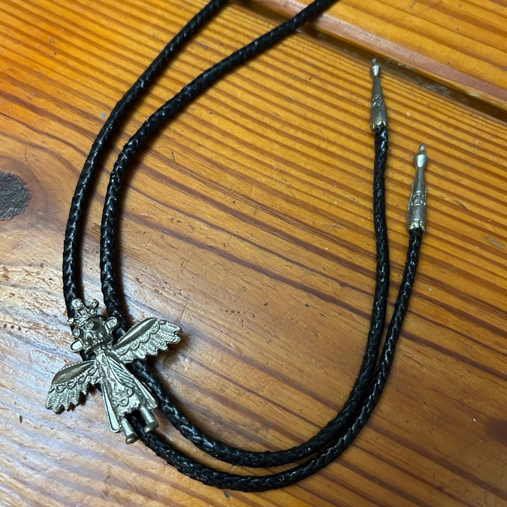 Vintage Silver Tone Kachina Dancer Bolo Tie Black Braided Cord Southwestern